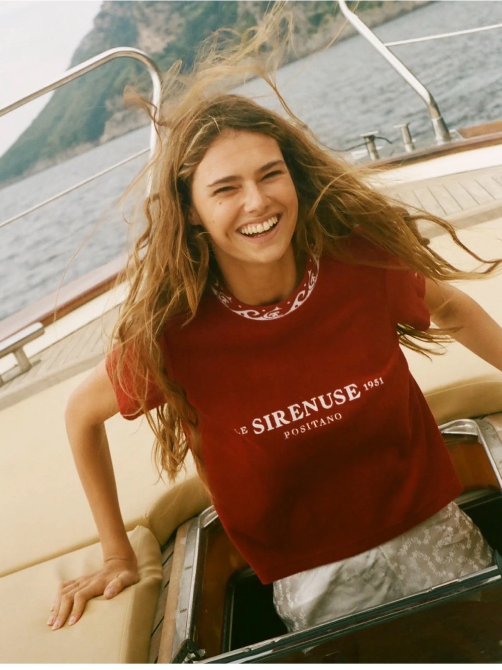 Tombolo x Le Sirenuse 1951 Positano Red Terry Cloth Logo Crop Tee Sz XL NWT
